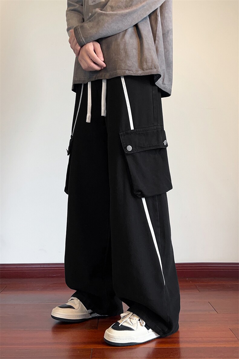 2026春季织带条纹牛仔裤男美式复古阔腿裤子-A2187TP55控98,男装牛仔裤,电商B241