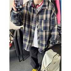 日系长袖格子衬衫男春秋季潮牌复古宽松休闲痞帅衬衣外套CS344，男装衬衫，星座1116A（原606A-3）