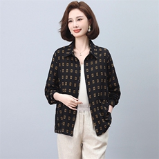 印花衬衫女2024新款春秋长袖中老年妈妈休闲纯棉上衣，女装衬衫，忆绮罗