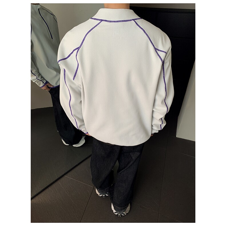 美式明线撞色长袖t恤男款秋季半拉链运动卫衣cleanfit内搭打底衫,男装T恤,电商C307
