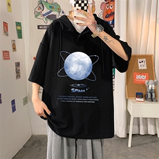LD54241-P45连帽短袖t恤男大码胖子带帽五分袖中袖，男装T恤，电商A040