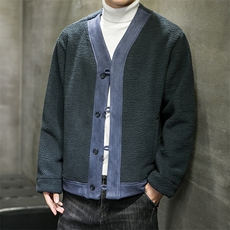 羊羔毛摇粒绒棒球服外套男潮牌嘻哈宽松休闲道袍夹克M701/P130，男装棉衣，钱塘713