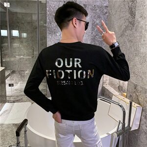 WY02-P58控78 2021春秋季男卫衣长袖套头潮流圆领潮牌社会小伙 白图片