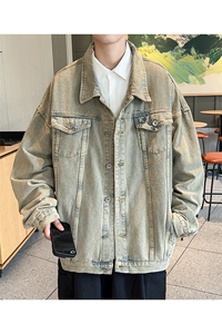 嗨派牛仔-611黄泥色宽松版男女同款潮牌净版可2开唯品直播做深度图片