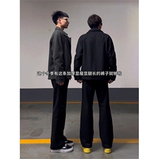 黑色星空尼加厚西裤男高街显瘦休闲直筒毛呢阔腿裤子LK26600-P43，男装西裤，星座1008