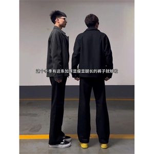 黑色星空尼加厚西裤男高街显瘦休闲直筒毛呢阔腿裤子LK26600-P43图片