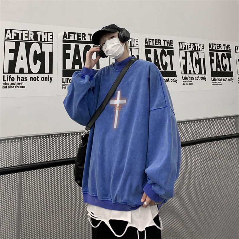 水洗做旧加绒加厚卫衣男2026冬高领十字架打底衫XZ514-2-X53-P78,男装T恤,星座514-2(原B239)