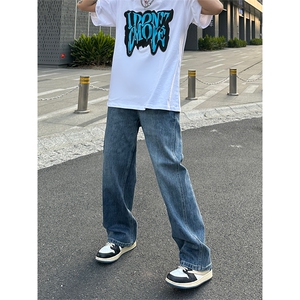 美式高街vibe风直筒长裤欧美痞帅男hiphop复古水洗牛仔裤图片