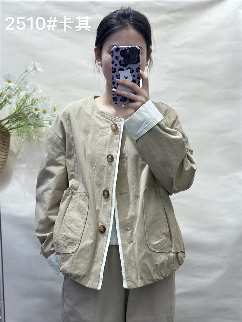 2025简约百搭韩系外贸原单撞色休闲夹克服,女装短外套,雪兔电商全品类
