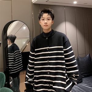 秋冬外套简约学院条纹毛衣开衫经典针织衫休闲 MF03图片