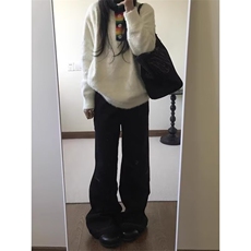 彩虹毛织拼接V领毛衣女秋冬宽松慵懒风设计感小众套头针织衫上衣，男装针织衫/毛衣，星座506A