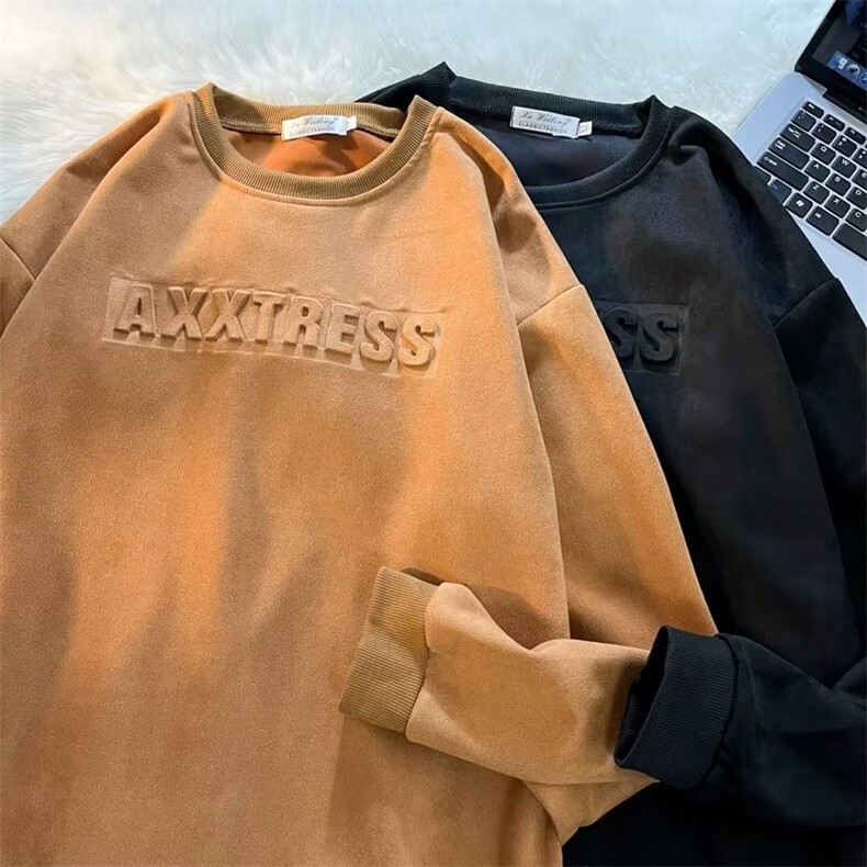 麂皮绒重磅圆领卫衣男秋季新品美式潮牌高街宽松套头W844P35,男装卫衣,星座1116-2