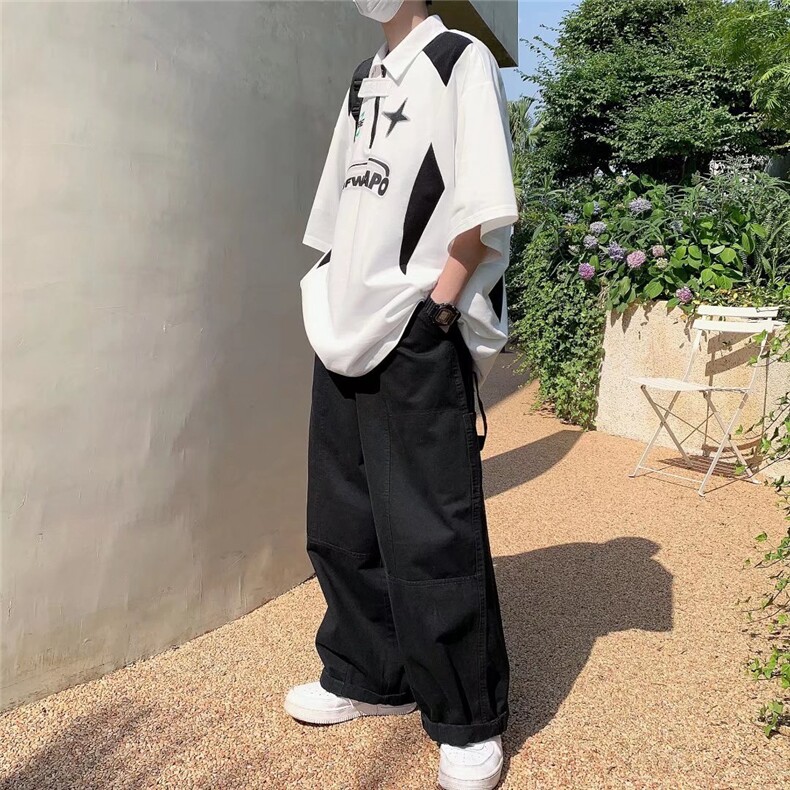 美式polo衫男短袖宽松体恤半拉链翻领潮牌T恤TL943-P33,男装Polo衫,星座1001-1