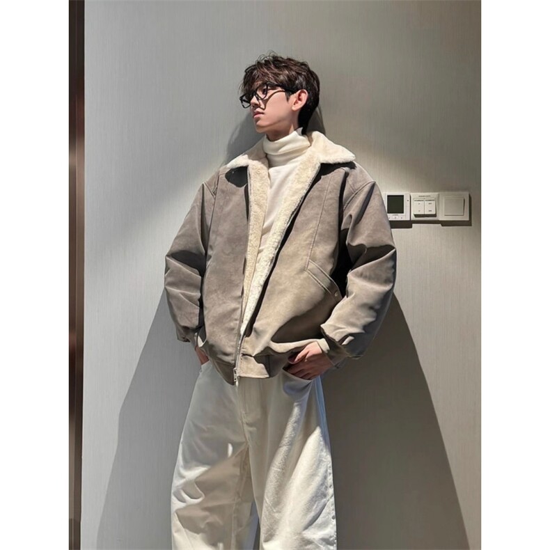 美拉德毛领PU皮棉服加绒加厚保暖百搭情侣棉衣XZ102B-1-M819P75,男装棉衣,星座102B-1