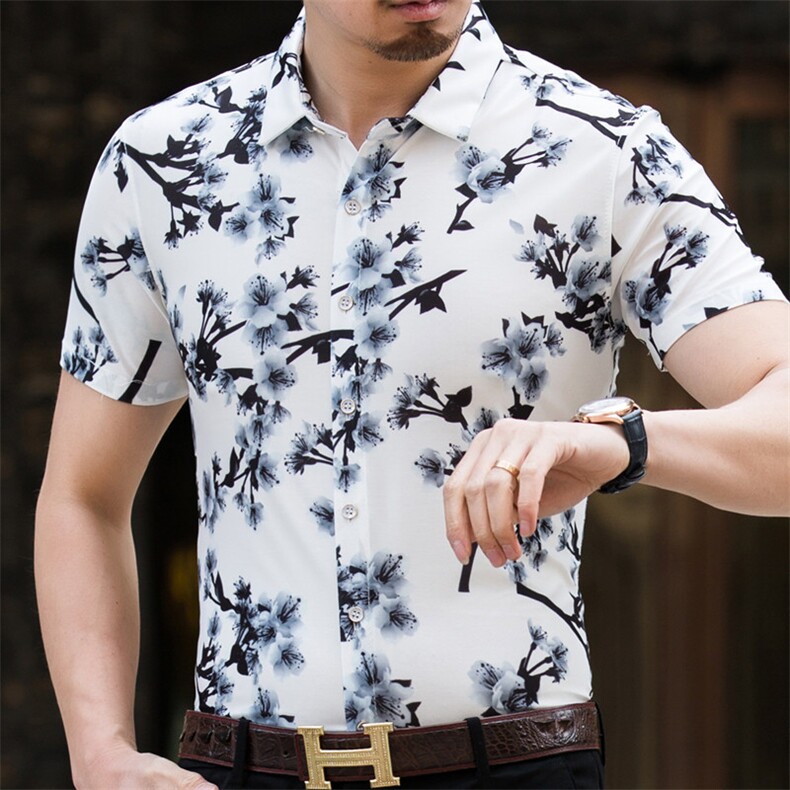 中年男士印花衬衫男长袖夏季季薄款爸爸装商务休闲免烫衬衣,男装衬衫,电商B212（原钱塘6029）