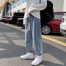 春秋季ins复古九分束脚牛仔裤男韩版潮流宽松潮牌直筒裤N690-P38,男装牛仔裤,星座1008-1