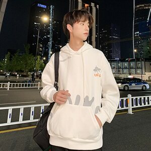 港风可爱字母印花连帽卫衣男秋冬季加绒套头衫A090-WY50 p65 限88图片