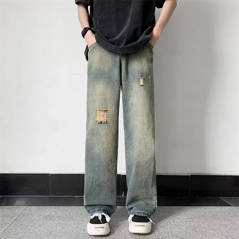 青春流行ins男原宿美式vibe裤子直筒水洗拉链牛仔裤潮C956P42,男装牛仔裤,星座1116-2