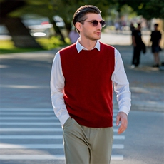 背心男圆领针织马甲休闲2024秋冬新款无袖坎肩男装，男装背心/马甲，美创羊绒