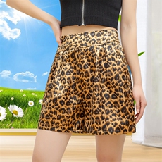 高腰a字豹纹短裤女夏季欧货外穿松紧腰辣妹热裤直筒阔腿休闲裤子，女装短裤/热裤，尚羽泽网红店