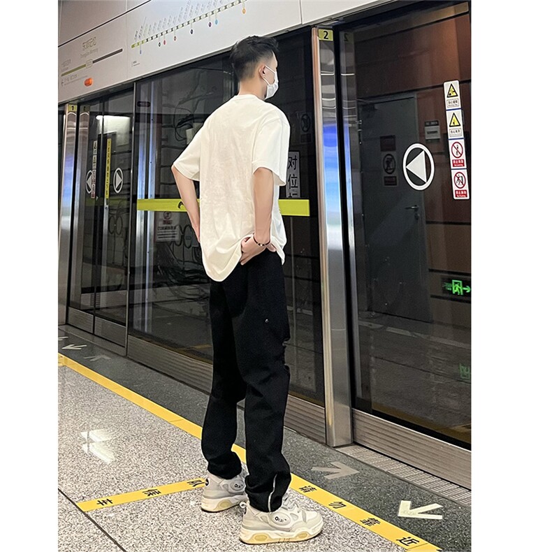 B221美式ins高街暗黑拉链小脚弹力破洞牛仔裤LK23060-P65控88,男装牛仔裤,电商B221