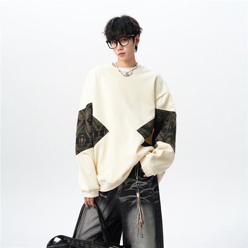 8XL-M春秋季圆领拼接撞色民族风卫衣男新款潮牌上衣服WY005P58,男装民族服装,电商B312