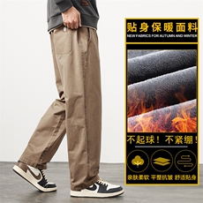 休闲裤男生潮牌纯棉直筒阔腿裤卡其色加厚长裤Z2301-P50/加绒P60，男装卫衣，星座509