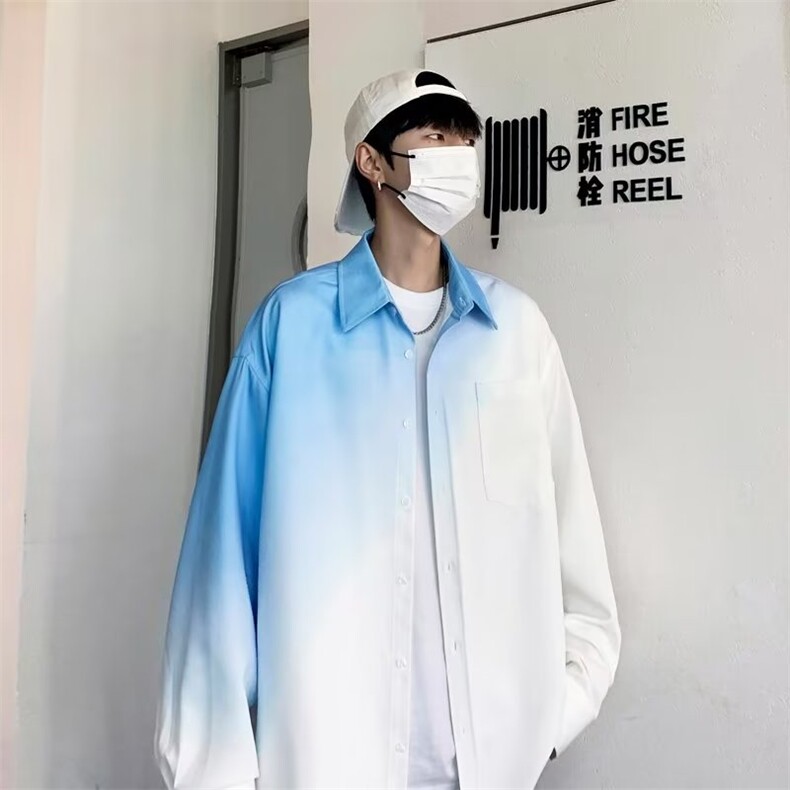 长袖渐变色衬衫男生薄款痞帅潮牌休闲衬衣百搭宽松外套CY334-P40,男装衬衫,星座412-3