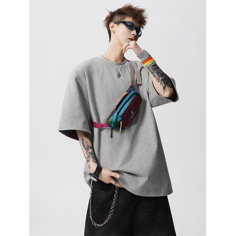 网图港风潮流简约假两件2026短袖t恤夏季大码百搭上衣YY816-P32，男装T恤，电商C216