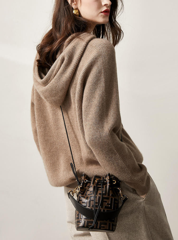 秋冬新款连帽羊绒衫女套头韩版慵懒宽松帽衫针织羊毛卫衣打底毛衣，女装针织衫/毛衣，美莎羊绒