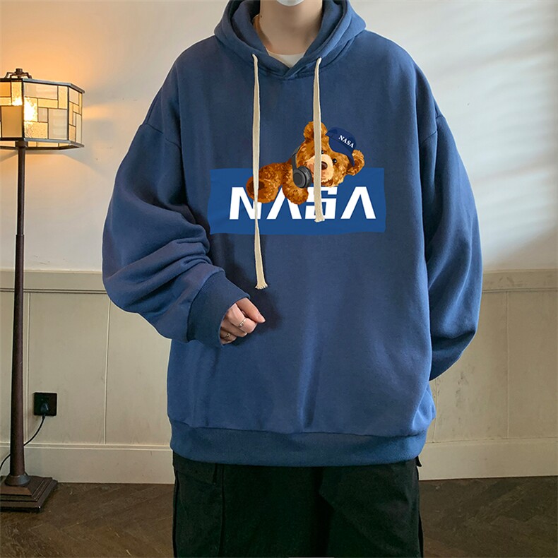 NASA纯棉连帽卫衣男大码运动帽衫宽松薄WY2247-P35加绒款-P40,男装卫衣,电商A040