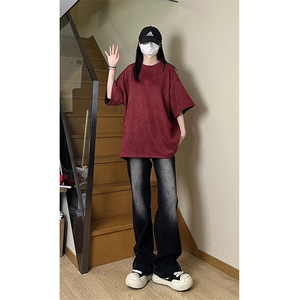 港风大码街头潮流百搭男女圆领短袖T恤五分袖 XZ213-T065-P35控48图片