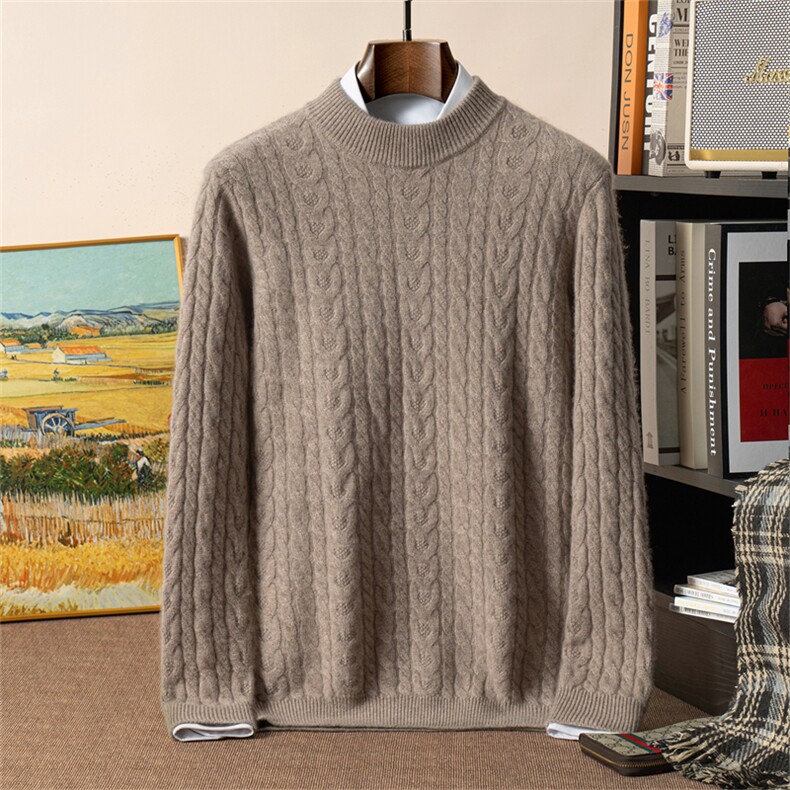 2025年秋季新款七针双股加厚扭花针织男士羊绒衫时尚休闲通勤百搭，男装羊绒套衫，星纬羊绒