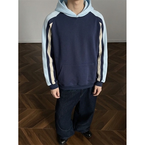 抖音得物高品质26春装新款男女美式高街结构拼接撞色连帽卫衣CM32图片