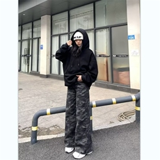 水洗做旧迷彩高街阔腿牛仔裤直筒宽松拖地工装裤K83056-P42网络图，男装牛仔裤，电商B245