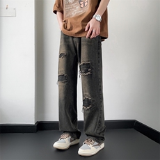 港风潮男夏季新款牛仔裤嘻哈ins潮高街潮流痞帅长裤N02002-P45，男装牛仔裤，星座308B-1