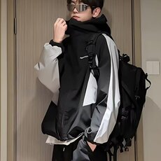 美式运动户外连帽冲锋衣夹克男春秋季潮牌拼接撞色工装外套，男装夹克，星座506A