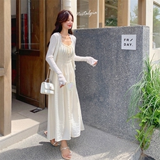 2025夏季新款小清新长裙子收腰显瘦超仙气质感时尚连衣裙套装，女装套装/套裙，莘蕾