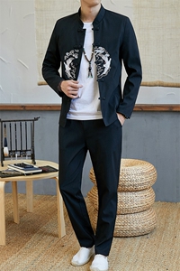风套装男青年秋季长袖外套休闲两件套中山装唐装TZ717-P95图片