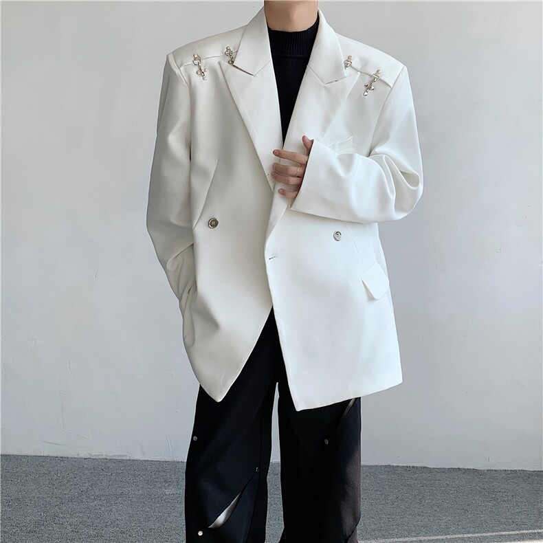 现货 25秋冬男士老钱质感飞机扣金属垫肩西服XZ02-P128图片