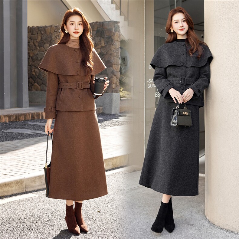 现货时尚小香风2026年冬季女新款气质潮流90绒通勤修身套装半身裙，女装套装/套裙，奋斗女王