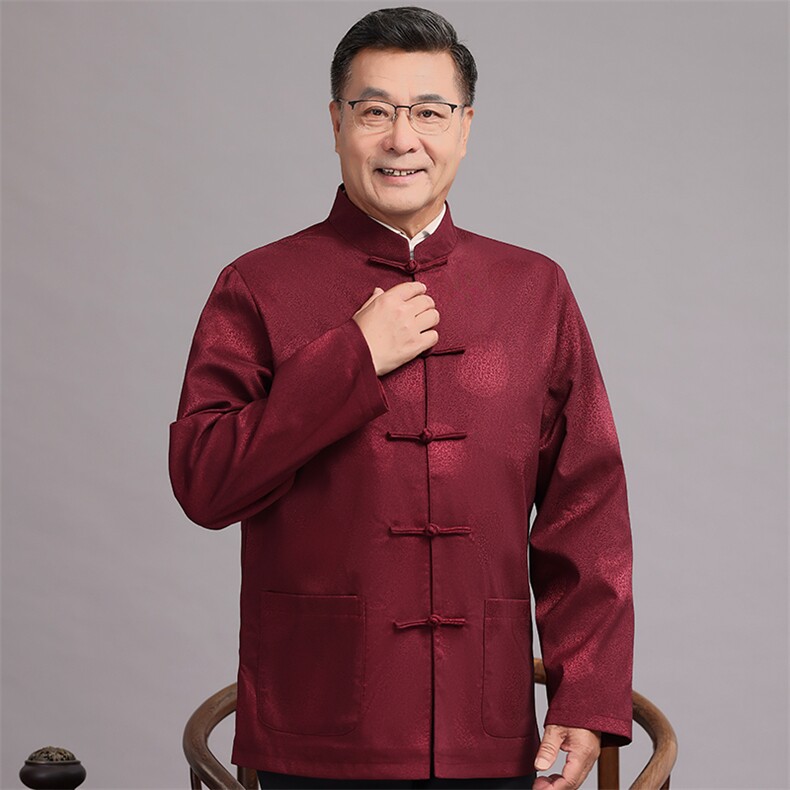 2026春款中老年风唐装外套男中式复古盘扣汉服爷爷过生日外套，男装民族服装，钱塘723