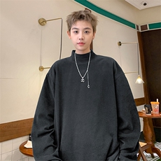 抖音得物品质260克精梳德绒保暖长袖T恤纯色半高领打底针织衫DR01，男装T恤，电商A486