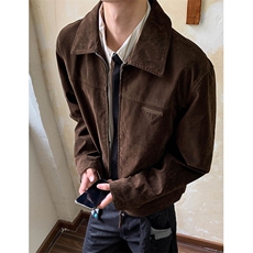 鹿皮绒PU皮衣行政夹克男棕色外套韩系轻奢工装飞行员W5053，男装夹克，星座1116A（原606A-3）