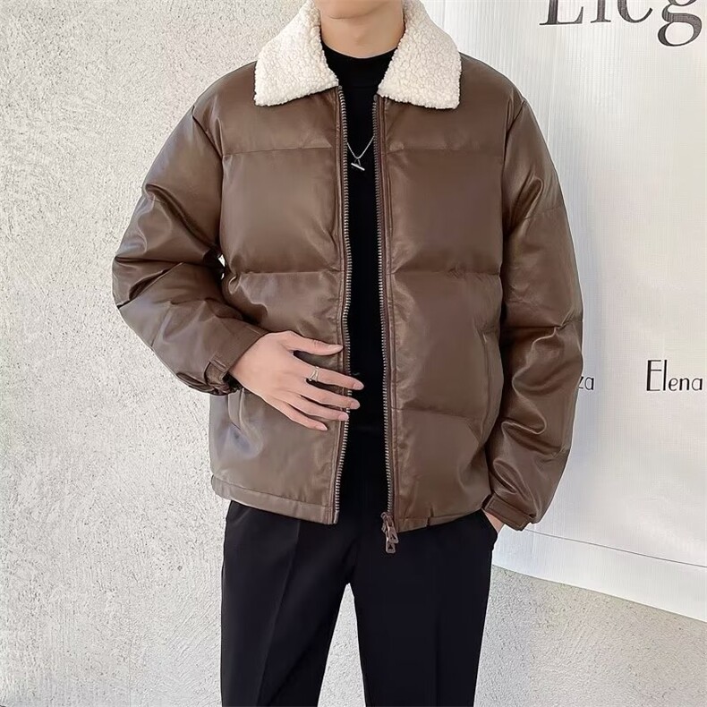 羊羔毛领pu皮棉服男款冬季潮牌加厚重型防寒服轻熟风棉衣外套MA21图片
