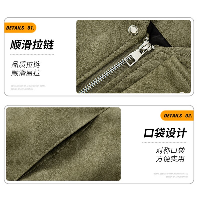 美式PU皮棒球领外套春秋季痞帅工装男士夹克宽松皮衣897-P75,男装皮衣,星座1403B