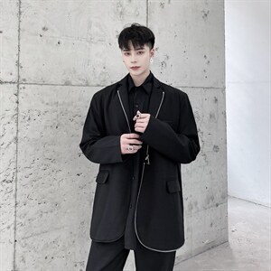 秋冬设计感拉链黑色显瘦长袖西服外套男青春流行A345-168-P125图片