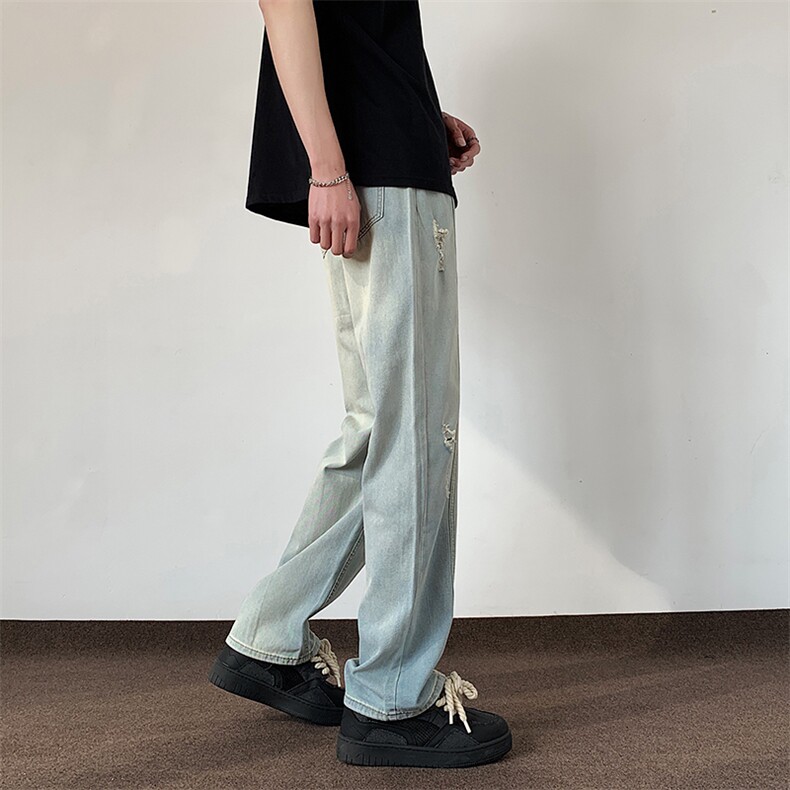 双色破洞牛仔裤男春夏款直筒宽松美式复古裤子潮流784/p56，男装牛仔裤，电商B381-1