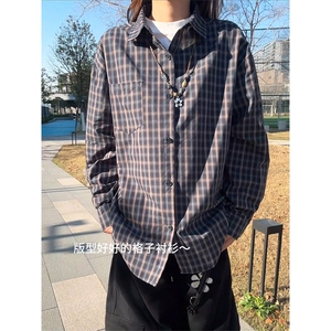 松弛感老钱风格子衬衫高级感宽松上衣外套男女 C61311-TP4588图片