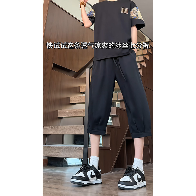 特批28 薄款黑色百搭休闲七分裤男 涤纶图片